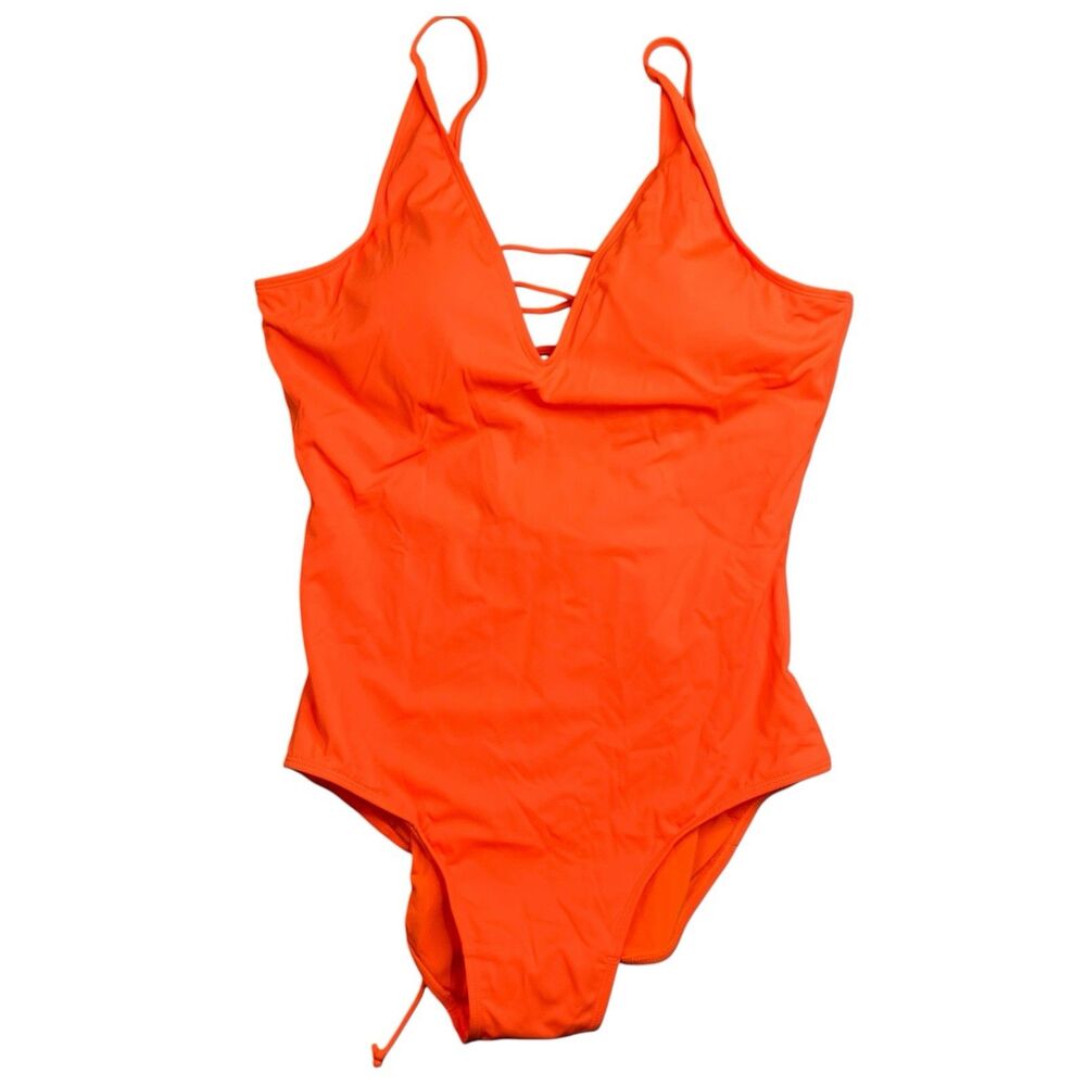 TA3 Plungey One Piece Swimsuit Womens 3X Orange Lace Up Shaping Long Torso Viral